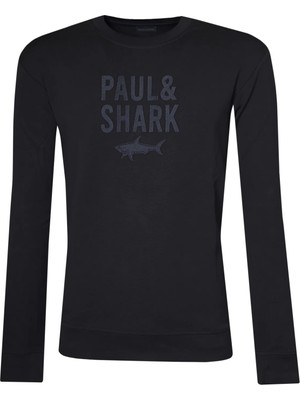Paul & Shark Erkek Pamuklu Önü Logo Desenli Yuvarlak Yakalı Pamuklu Uzun Kollu Lacivert Sweatshirt 15311839-050