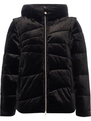 EA7 Kadın Çıkarılabilir Fermuarlı Kapüşon ve Kollar Uyumlu Işlemeli Logo Cepli Siyah Mont 7W000441 AF15654-UC001