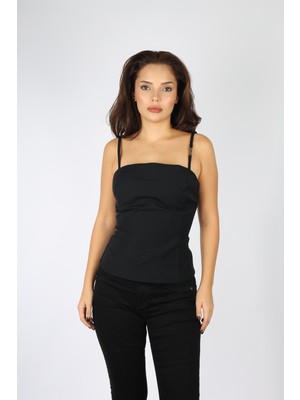 Versace Kadın Dokuma Kumaş Ip Askılı Arkası Fermuar Kapamalı Dar Kalıp Siyah T-Shirt 78HAM224N0356-899