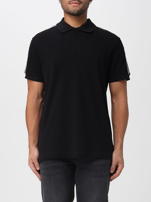 Versace Erkek Normal Kalıp Omuzları Logo Şeritli Pamuklu Kısa Kollu Siyah Polo Yaka T-Shirt 79GAGT05CJ01T-899