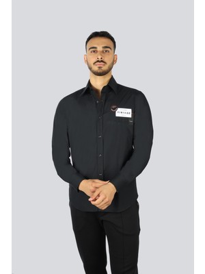 Paul & Shark Erkek Regular Fit %100 Pamuklu Göğüste Işleme Desenli Uzun Kollu Siyah Gömlek 25413529-011