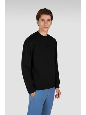 Paul & Shark Erkek Normal Kalıp Yuvarlak Yakalı Shark Logo Işlemeli Uzun Kollu Siyah Sweatshirt 15311865A-011
