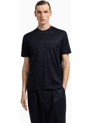Emporio Armani Erkek Regular Fit Logo Kabartma Desenli Yuvarlak Yakalı Kısa Kollu Lacivert T-Shirt EM002957 AF10017-FB308