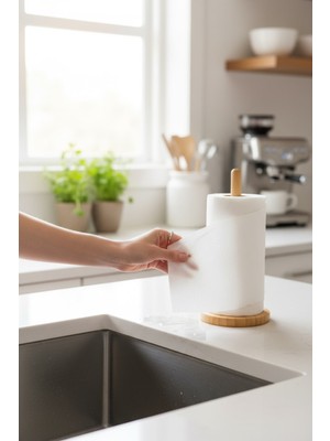 PremiumPort Bambu Dik Kağıt Havluluk, Rulo Kağıt Tutacağı, Dekoratif 28CM