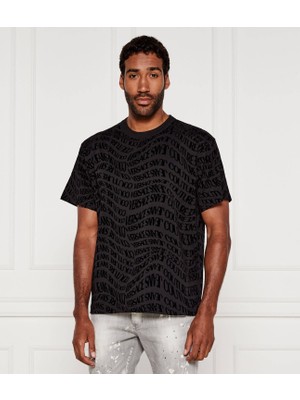 Versace Erkek Normal Kalıp Yuvarlak Yakalı Pamuklu Logo Baskılı Kısa Kollu Siyah T-Shirt 79GAH6R0JS511-899