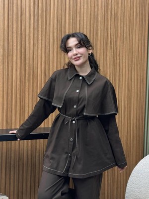 Cardella Yakası Volanlı Gabardin Ikili Takım – Lastik Bel Pantolonlu, Tesettür Uyumlu