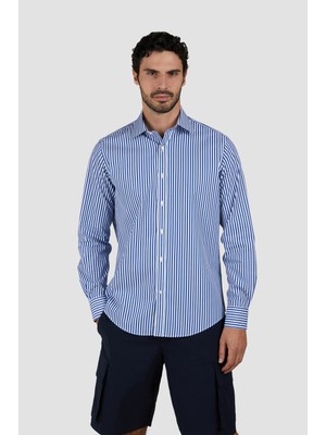 Paul & Shark Erkek Regular Fit Çizgi Desenli Uzun Kollu Lacivert-Beyaz Gömlek 25413032CF-V90