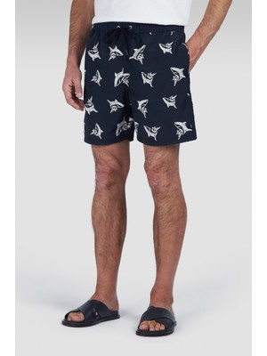 Paul & Shark Erkek Beli Lastikli Shark Desenli Lacivert-Beyaz Mayo 25415055A-D13