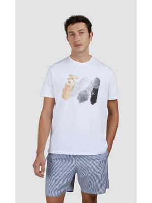 Paul & Shark Erkek Regular Fit Baskılı Yuvarlak Yaka Pamuklu Kısa Kollu Beyaz T-Shirt 25411094-010