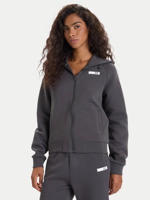 Kadın Kapşonlu Yaka Fermuar Kapama Ea7 Yazı Desen Cep Detay Siyah Sweatshirt 7W000675 AF13151-U8117