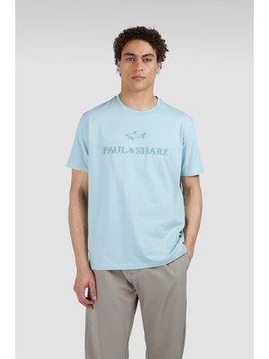 Paul & Shark Erkek Ton Sür Ton Logo Işlemeli Pamuklu Jarse Mavi T-Shirt 25411042-072