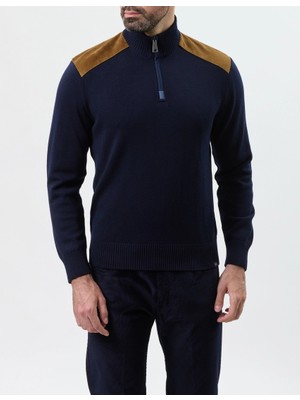 Paul & Shark Erkek Normal Kalıp Omuzları Desenli Yün Dik Yaka Triko Lacivert Triko 15311126-050