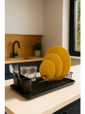 PremiumPort Tezgah Üstü Metal Bulaşık Kurutmalık, Tepsi ve Kaşıklıklı, Pratik Tasarım