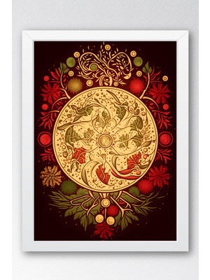 E2 Nova Mistik Bereket Mandala Çerçeveli Tablo - Lüks Modern Etnik Duvar Dekoru Bordo Altın Sanat Eseri