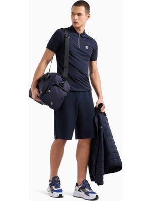 Erkek Slim Fit Kısa Kollu Ea7 Logolu Fermuarlı Lacivert Polo Yaka T-Shirt 8NPF13 PJRGZ-1562