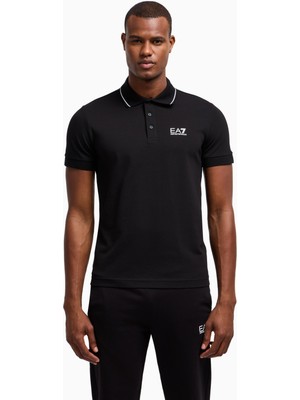EA7 Erkek Dokuma Kumaş Kısa Kol Düz Model Siyah Polo Yaka T-Shirt 8NPF16 PJVUZ-1200