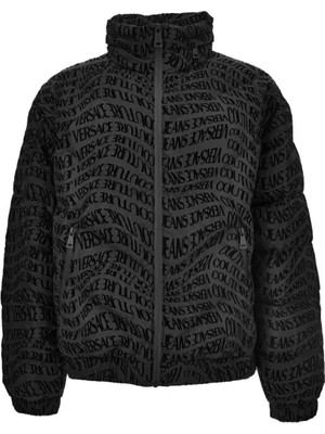Versace Erkek Kapitone Desenli Kuş Tüyü Dolgulu Dik Yaka Logo Kabartma Desenli Siyah Mont 79GAUD04CQ21D-899