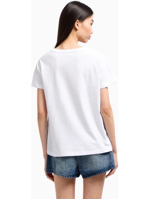 Armani Exchange Kadın Rahat Kalıp V Yala Pamuklu Kısa Kollu Beyaz T-Shirt XW000531 AF10359-U0002