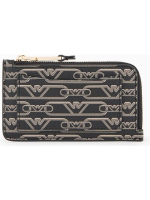 Emporio Armani Kadın Fermuarlı Dış Cepli Monogram Kartal Logolu Siyah Cüzdan EW000367 AF11951-FC033