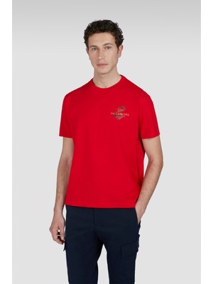 Paul & Shark Erkek Regular Fit Grafik Baskılı Pamuklu Yuvarlak Yaka Kısa Kollu Kırmızı T-Shirt 25411101-577