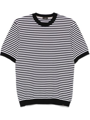 Paul & Shark Erkek Normal Kesim Sıfır Yaka Yatay Çizgili Pamuklu Kısa Kollu Siyah-Beyaz T-Shirt 25411534-217