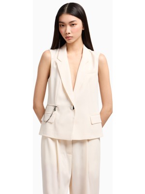 Armani Exchange Kadın Dokuma Kumaş Tek Düğmeli Çentikli Yaka Kolsuz Ekru Mont XW000435 AF12749-U1003