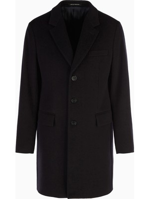 Emporio Armani Erkek Normal Kalıp Astarlı Düğme Kapamalı Lüks Kunduz Derisi Içerikli Yumuşak Kaşmir Lacivert Palto 01L650 01699-922