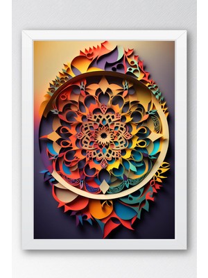 E2 Nova 3D Derinlik Efektli Mandala Çerçeveli Tablo - Lüks Modern Kağıt Sanatı Görünümlü Duvar Dekoru Antrasit