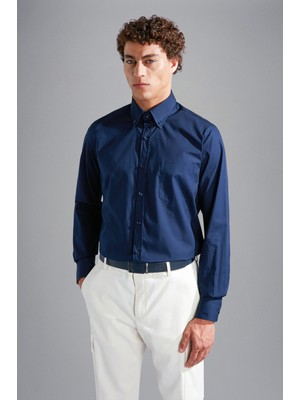Paul & Shark Erkek Cep Detaylı Gömlek Yaka Uzun Kollu Lacivert Gömlek 14313043R-013