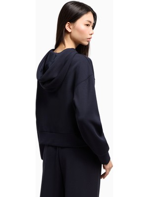 Armani Exchange Kadın Normal Kalıp Kapüşonlu Yaka Beli Lastikli Uzun Kollu Lacivert Sweatshirt XW000505 AF12819-UB100