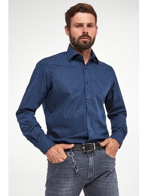 Paul & Shark Erkek Desenli Uzun Kollu Gömlek Yakalı Günlük Lacivert Gömlek 14313112CF-G11