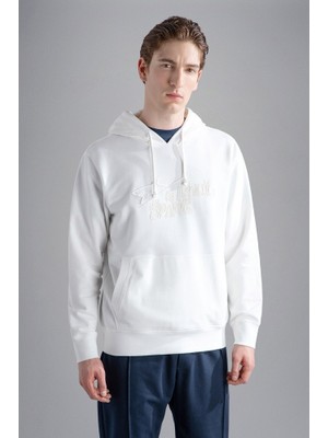 Paul & Shark Erkek Regular Fit Kapüşonlu Uzun Kollu Pamuklu Baskılı Beyaz Sweatshirt 14311829-010