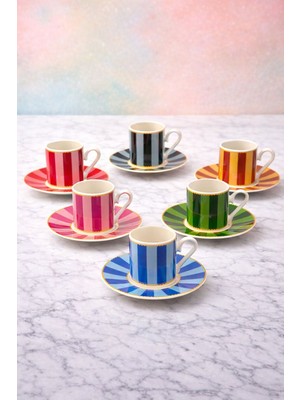 Yzhome 6 Kişilik Porselen Yaldızlı Renkli Lovely Birds Özel Tasarım Kuşlu Kahve Fincan Takımı Seti 90ML