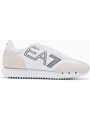 EA7 Unısex Marka Logolu Rahat Taban Bağıcıklı Beyaz-Siyah Sneaker X8X101 XK257-U426