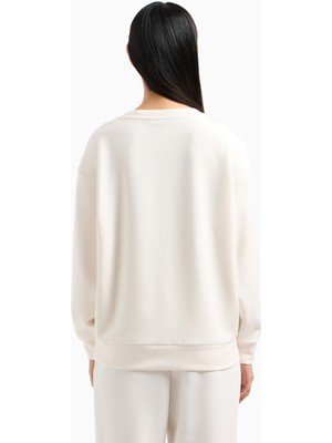 Armani Exchange Kadın Rahat Kalıp V Yaka Yapay Elmas Işlemeli Ax Logolu Uzun Kollu Ekru Sweatshirt XW000093 AF10804-U1003