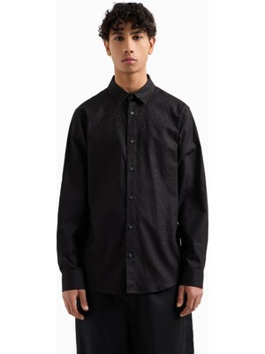 Armani Exchange Erkek Uzun Kol Normal Gömlek Yaka Günlük Siyah Gömlek XM000431 AF13131-FC041