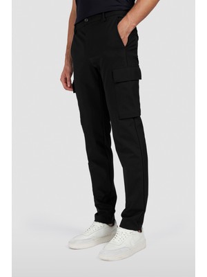 Paul & Shark Erkek Gizli Fermuarlı Yan Cep Esnek Naylon Kargo Siyah Pantolon 14314097-011