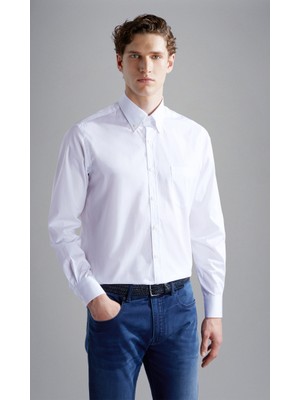 Paul & Shark Erkek Düğmeli Uzun Pamuklu Günlük Beyaz Gömlek 14313044-010