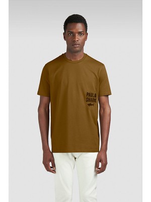 Paul & Shark Erkek Regular Fit Yuvarlak Yakalı %100 Pamuklu Logo Kabartmalı Kısa Kollu Kahverengi T-Shirt 15311634-171