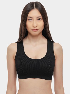 Armani Exchange Kadın Örgü Açık Yuvarlak Yakalı Dar Kalıp Crop Siyah T-Shirt XW000577 AF12740-UC001