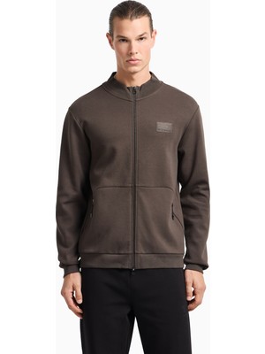 EA7 Erkek Pamuklu Interlok Normal Kesim Fermuar Kapamalı Dik Yaka Uzun Kollu Kahverengi Eşofman Üstü 7M000093 AF12116-U6139