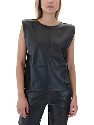 EA7 Kadın Kolsuz Rahat Kesim Şık Siyah T-Shirt 6DTH60 TJZOZ-1200