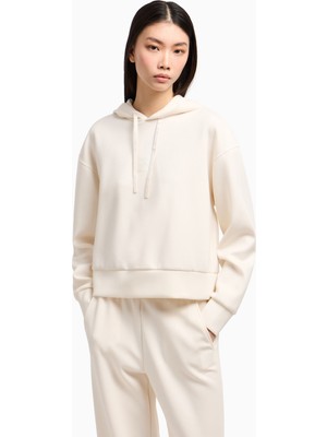 Armani Exchange Kadın Normal Kalıp Kapüşonlu Yaka Beli Lastikli Uzun Kollu Ekru Sweatshirt XW000505 AF12819-U1003