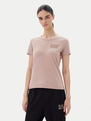 EA7 Kadın Yuvarlak Yaka Normal Kesim Pamuklu Kısa Kollu Pembe T-Shirt 7W000492 AF10373-U4079