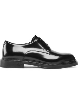 Emporio Armani Erkek Fırçalanmış Deri Yuvarlak Burunlu Bağcıklı Cilalı Siyah Klasik Ayakkabı X4C653 XF740-00002