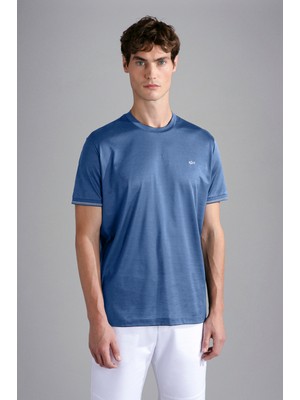 Paul & Shark Erkek Marka Logolu Pamuklu Normal Kalıp Günlük Mavi T-Shirt 24411015-337