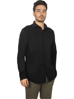 Paul & Shark Erkek Regular Fit Gömlek Yaka Uzun Kollu Siyah Gömlek 14313046CF-011