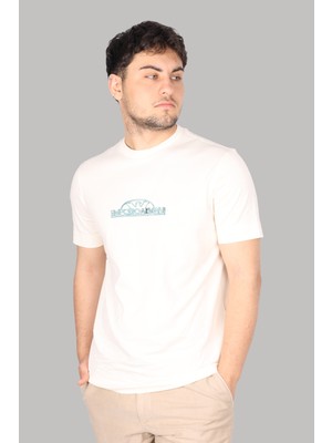Emporio Armani Erkek Marka Logolu Organik Pamuklu Kısa Kollu Ekru T-Shirt 3D1TG8 1JOCZ-01A1