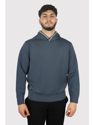 Emporio Armani Erkek Logolu Pamuklu Kapüşonlu Uzun Kollu Açık Mavi Sweatshirt 6D1M99 1JRRZ-09T6