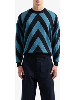 Emporio Armani Erkek Oversize Kol Ucu Lastikli Lacivert Kazak 6D1MXQ 1MKFZ-F915